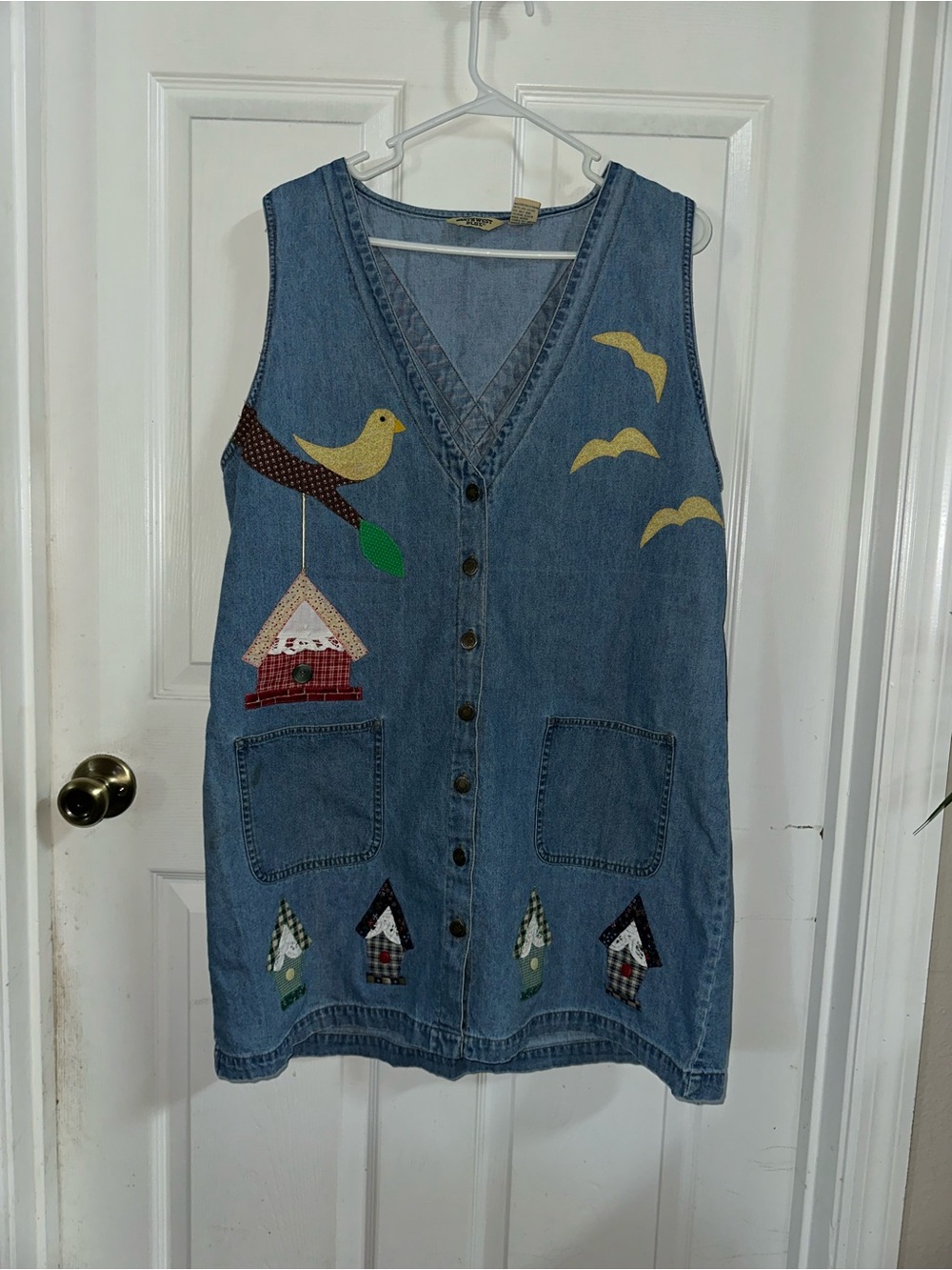Vintage Bird With Birdhouses Denim Dress by Northwest Blue Size XL